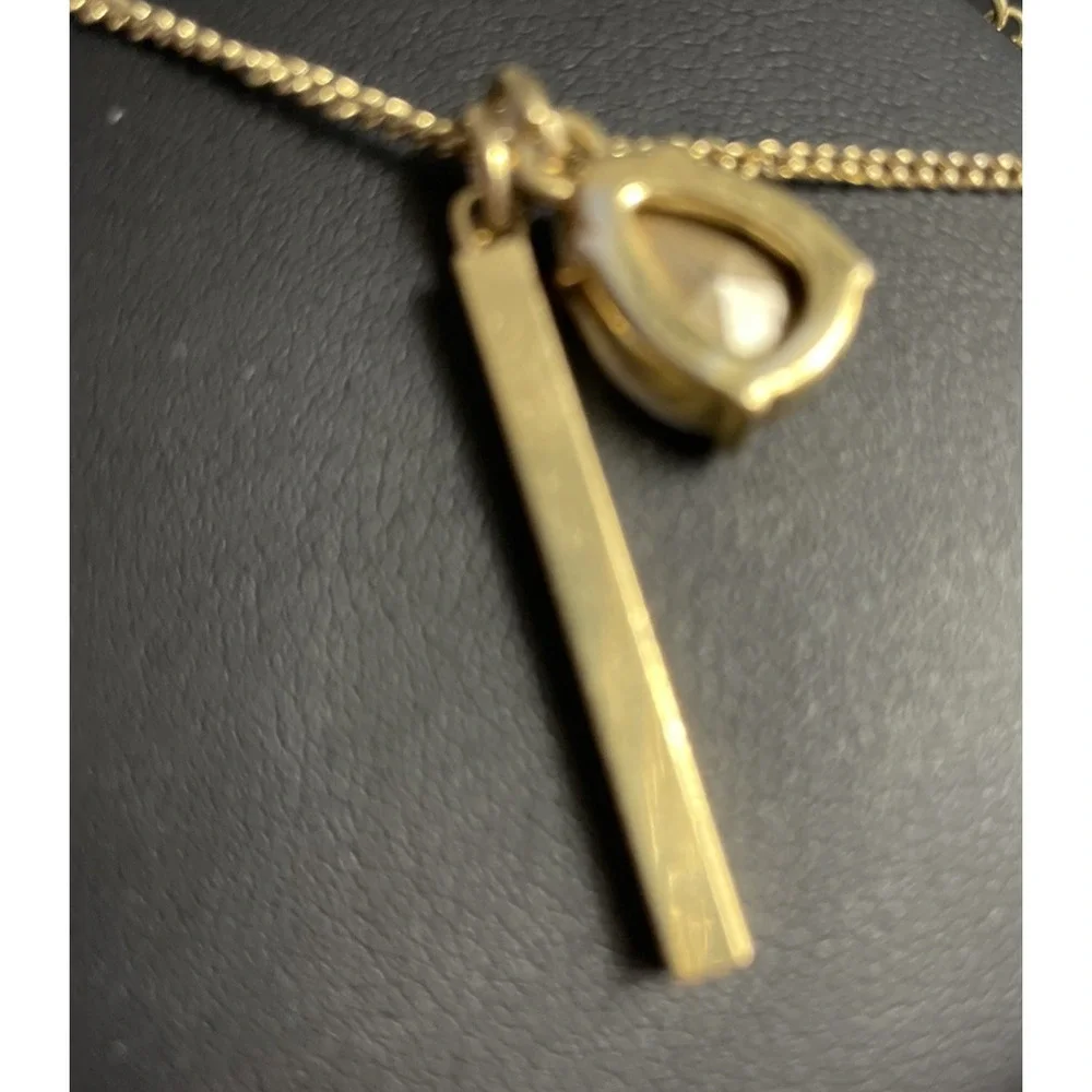 J Crew Long Necklace Rhinestone Bar Charm Star Gold Tone Jewelry - Picture 8 of 13